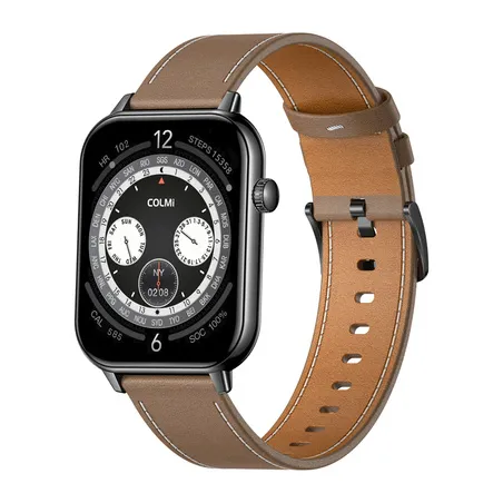 COLMI C28 Smartwatch – Black + Brown Leather Strap